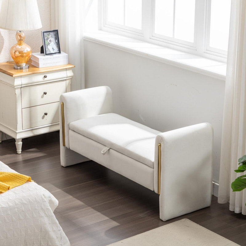 Banc de maquillage en velours, Velours ivoire, H 25,2 po x l 33,5 po x P 17,3 po