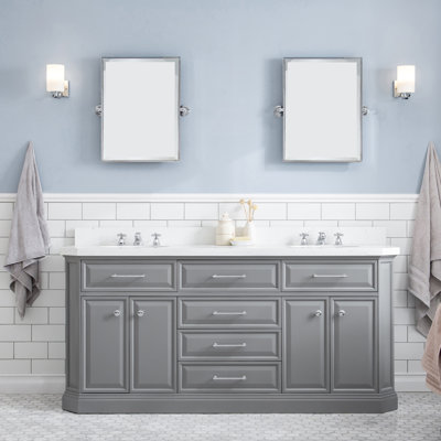 Bruning 72" Carrara Engineered Marble Countertop Bath Vanity with Mirror