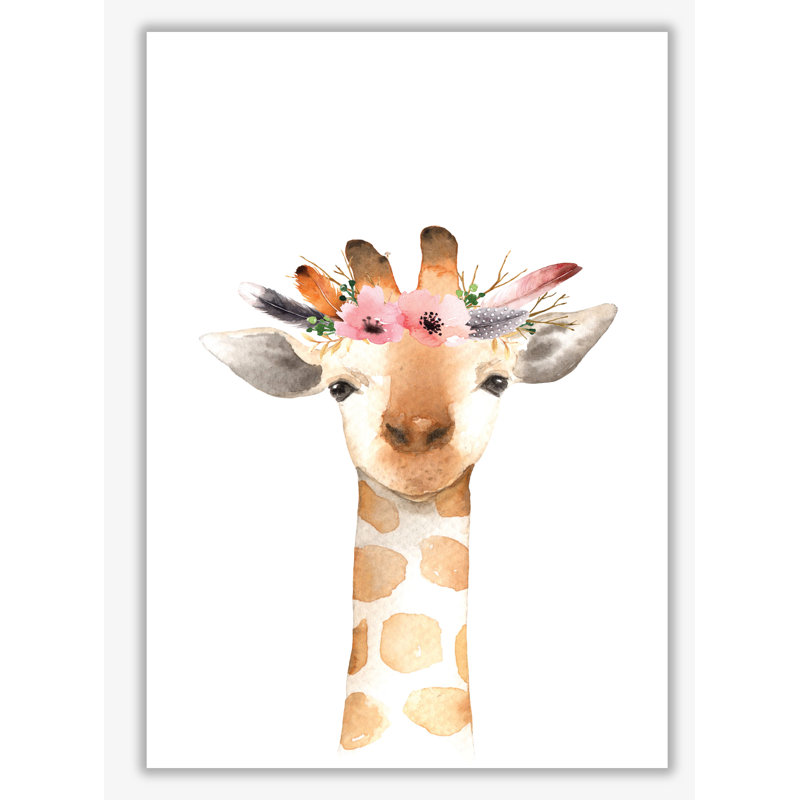 Forest Friends, Floral Cute Giraffe - Painting, No Frame, 30 cm H x 21 cm W x 1 cm D