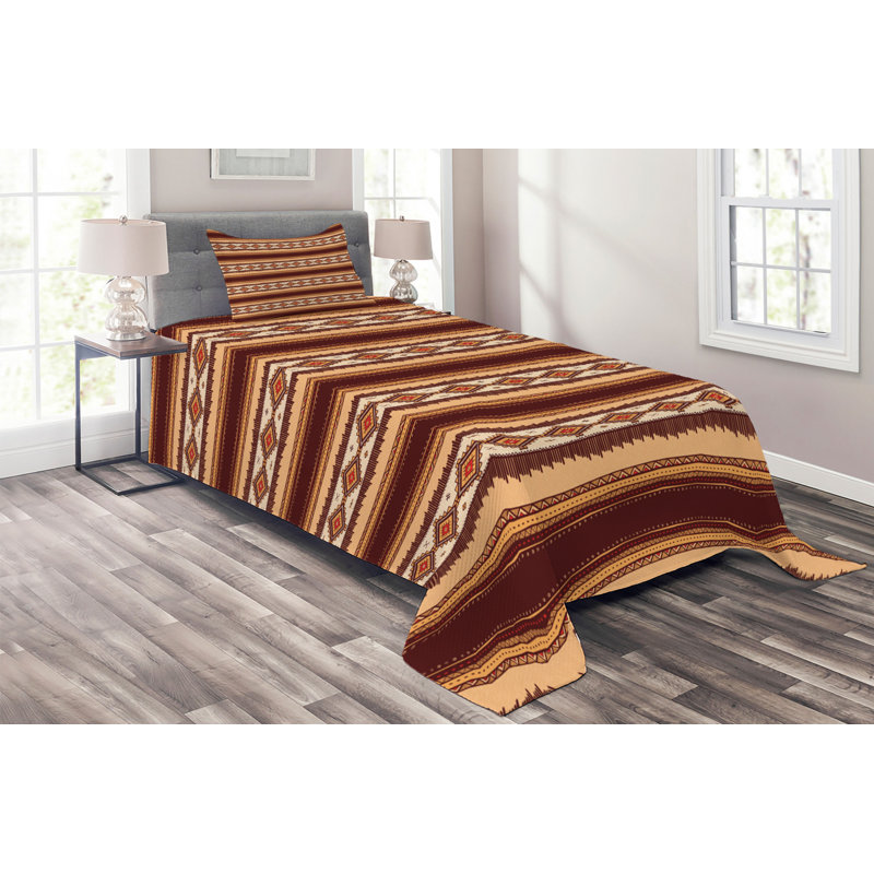 Native Rustic Polyester Geometric Shapes Coverlet, Twin Bedspread + 1 Sham