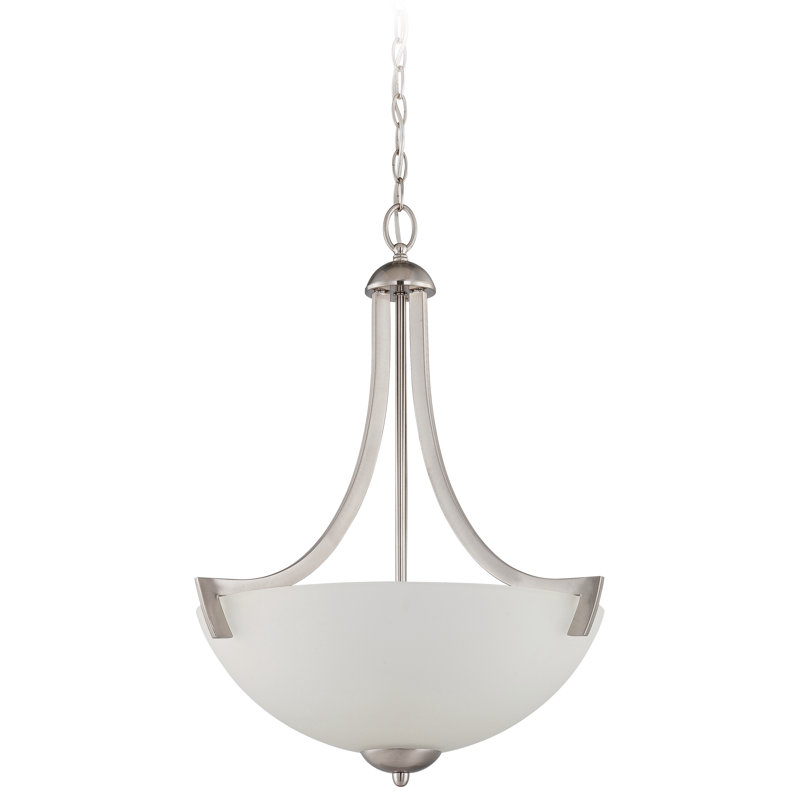 Luminaire suspendu bol 3 lumières unique Alvah, Blanc givré, Nickel satiné