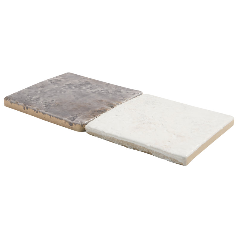 Greta 5x5 Checkered Glossy Textured Porcelain Tile, Smoke Gray/Seashell White