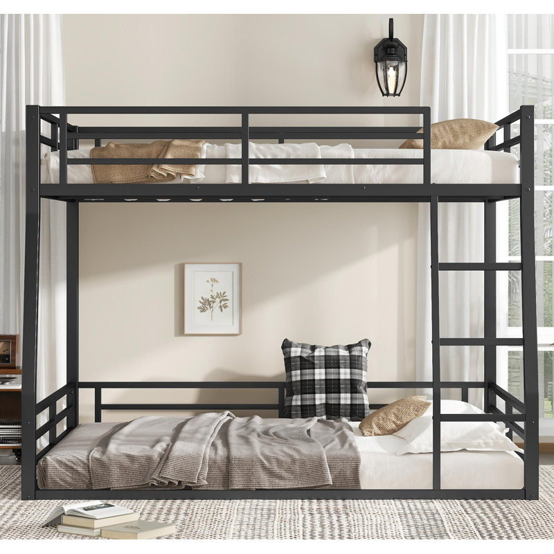 Metal Bunk Bed for Teens and Adults,Space-Saving/Noise Reduced/No Box Spring Needed, Black, Full XL over Queen