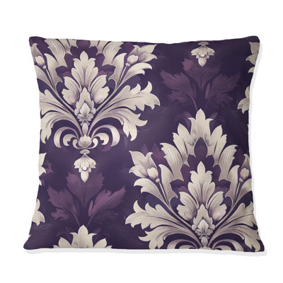 Purple White Damask Elegance II - Modern Throw Pillow