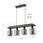 Suspension linéaire à 4 lumières pour îlot de cuisine, en bois et noir mat, avec abat-jour en verre fumé côtelé, à intensité variable