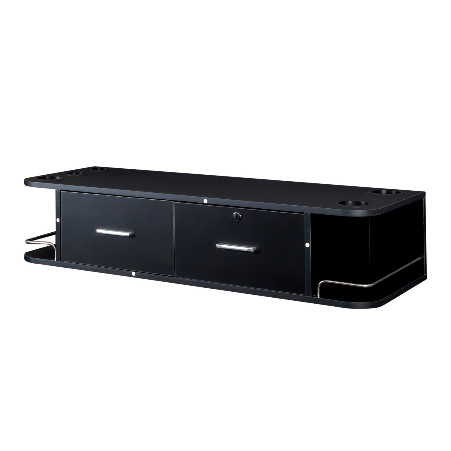 Wall-Mounted Salon Station, Barber Cabinet w/Locking Drawer,Dryer Holder,Beauty Storage Table iYofe Color: Black