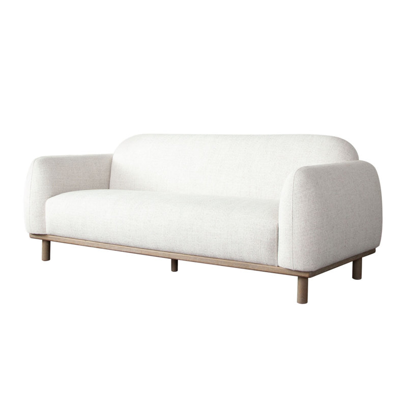 Canapé rétro Lary, polyester blanc orge clair de 84 po, brun caramel