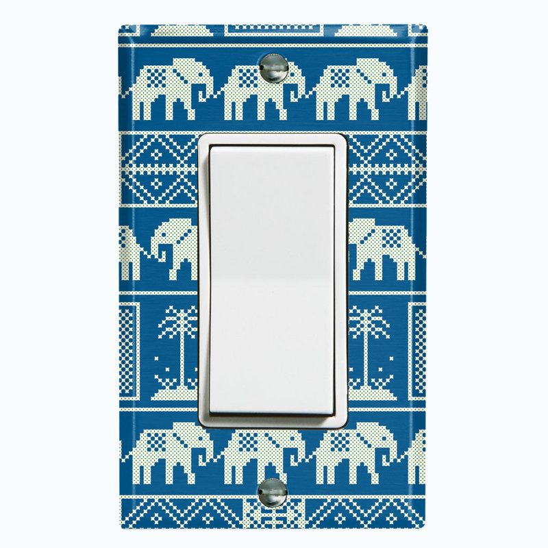 Plaque murale berçante rétro à motif de tuiles d'éléphant bleu et blanc