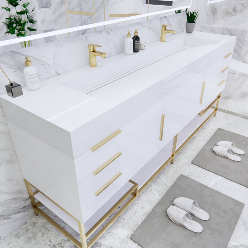 Ensemble de meuble-lavabo double l 83 po Glasgow, Blanc ultrabrillant