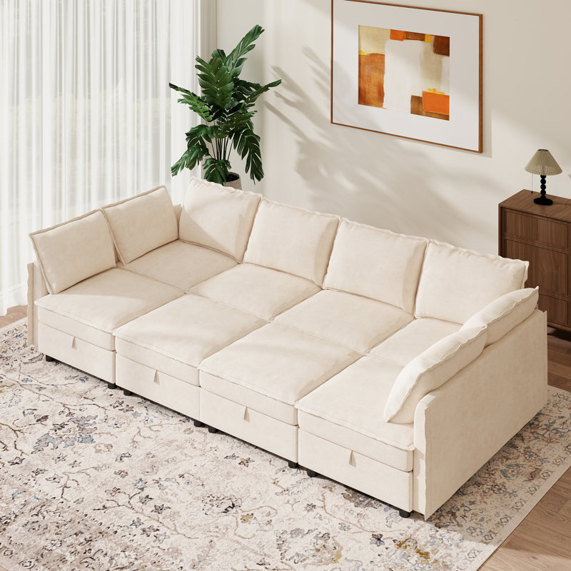 Canapé modulaire en U en chenille de 127 po avec sièges de rangement Keswick, Beige