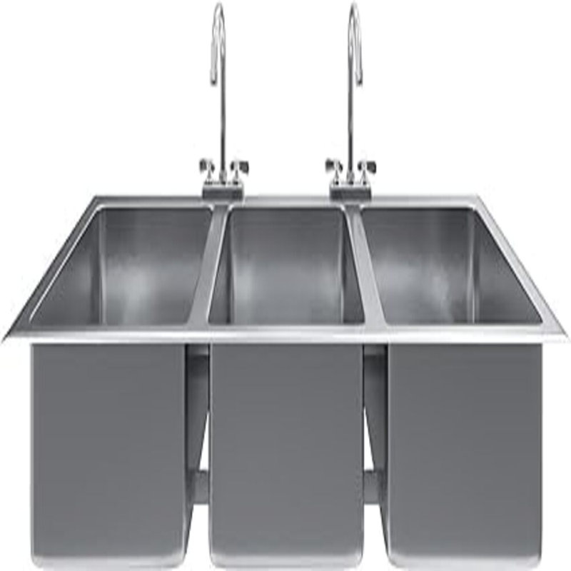 Évier de cuisine commercial à trois cuves en acier inoxydable de 40,6 cm (16 po) de longueur, 40,6 cm (16 po) de largeur x 50,8 cm (20 po) de profondeur x 30,5 cm (12 po) de longueur