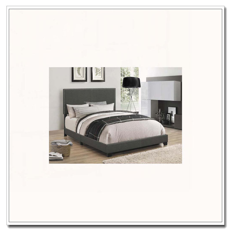 Bed With Nailhead Trim, Charcoal, Full