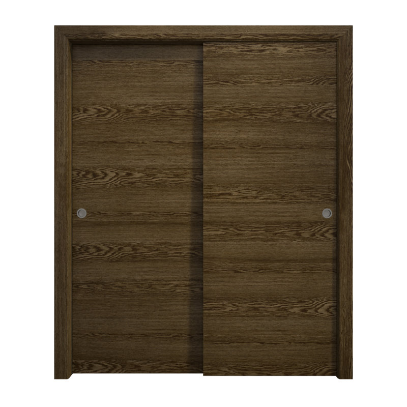 Sliding Closet Bypass Doors | Ego 5000 | Rails Hardware Set | Wood Solid Bedroom Wardrobe Doors, Marble Oak, 56'' x 80''