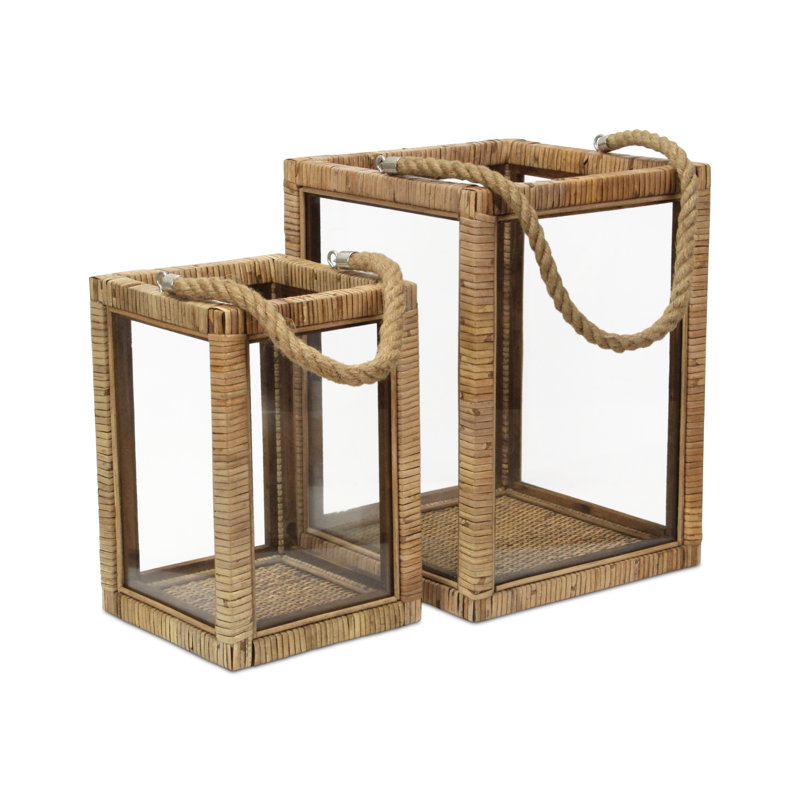 Ensemble de 2 lanternes en bois enveloppé de rotin Roussilon