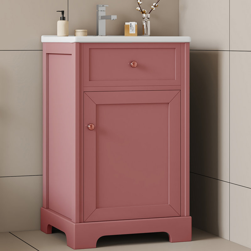 Meuble-lavabo simple 20 po avec comptoir en céramique, Rouge
