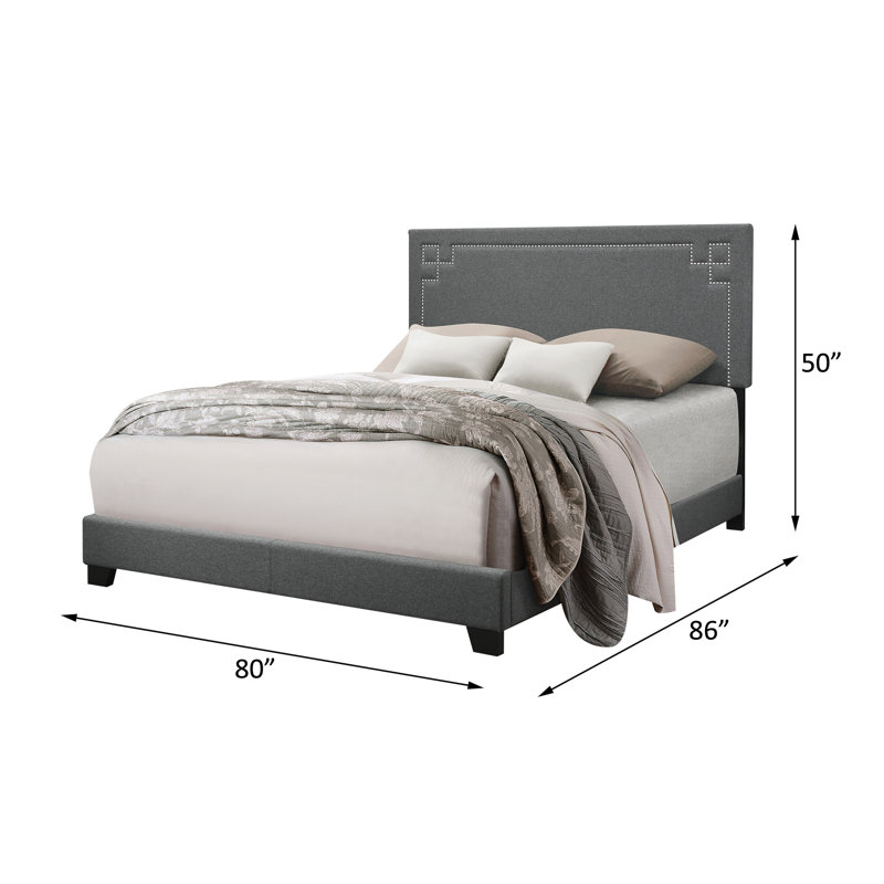 Dasjia Nailhead Trim Upholstered Bed in Gray, King
