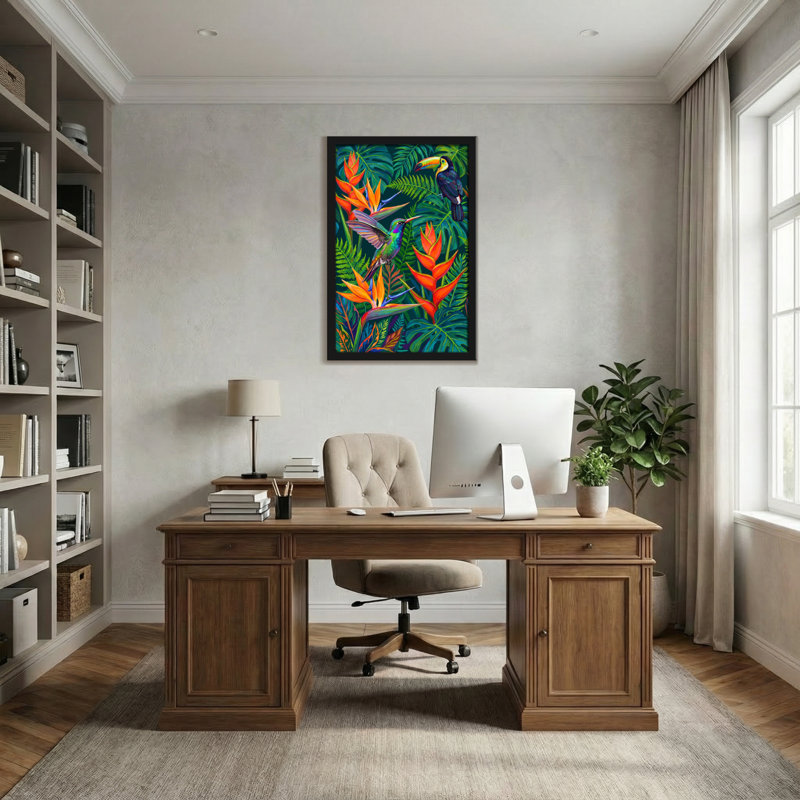 Animaux, oiseaux tropicaux et fleurs vibrantes, H 18 po x l 12 po