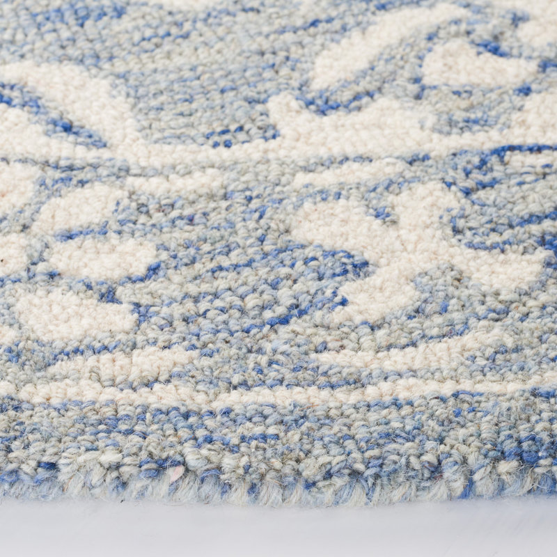 Handmade Tufted Floral Wool Round Rug - 7' Blue/Ivory