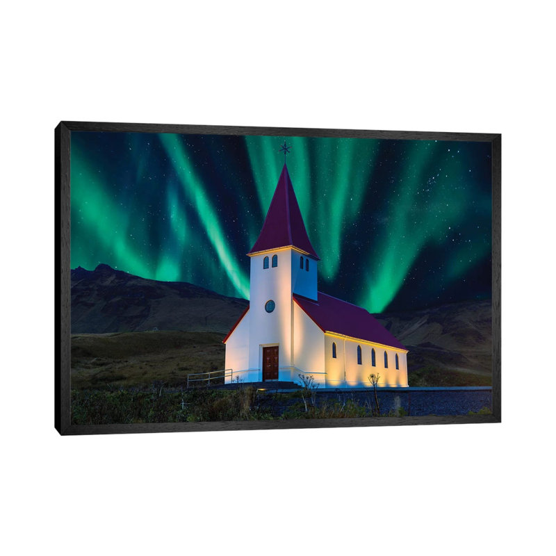Aurora Boreallis With Church by Susanne Kremer - Floater Frame Gallery-Wrapped Canvas Giclée on Canvas, Black