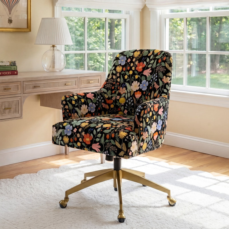 Chaise de bureau avec base Yvette, Rpc Hawthorne multi lin, Or brossé