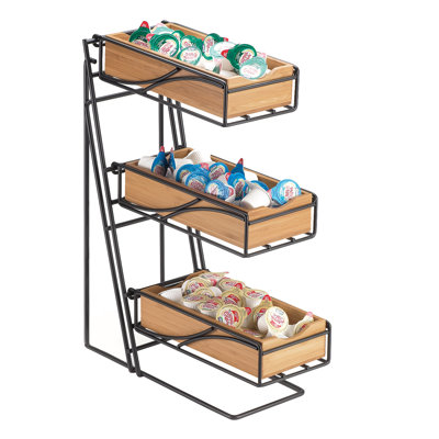 Cal-mil Bamboo Black 3-tier Metal Flatware / Condiment Display With Bamboo Bins