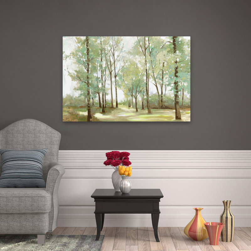 Peaceful Sunshine Landscape Tree Forest Nature Painterly Impressionist Art Contemporary, H 48 po x l 32 po