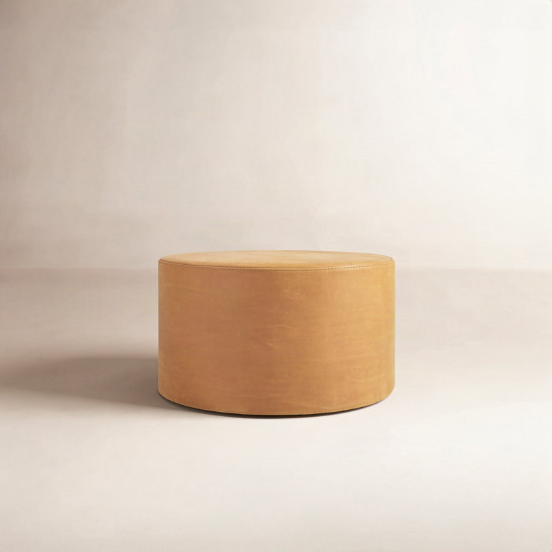 Bumper Upholstered Full Grain Leather Cocktail, Camel Genuine Leather