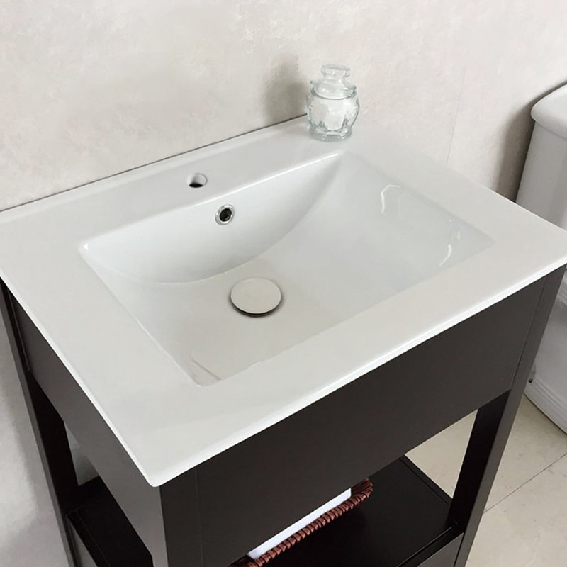 Rouen 24 " W Freestanding Standard Free Standing 1 Single Vanity Bathroom Vanity With Ceramic Top with Mirror