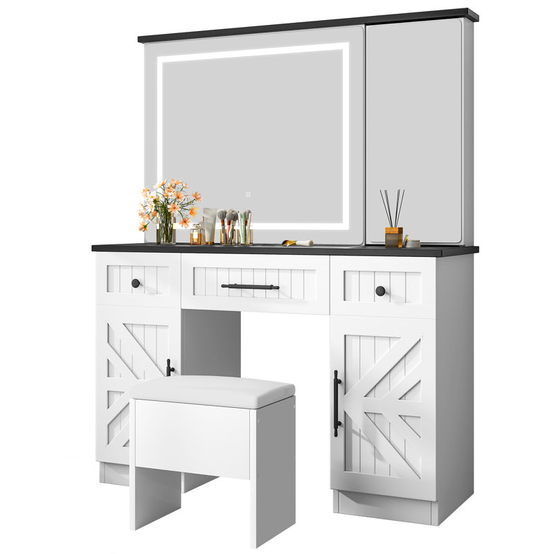 Makeup Vanity With LED Lighted Mirror