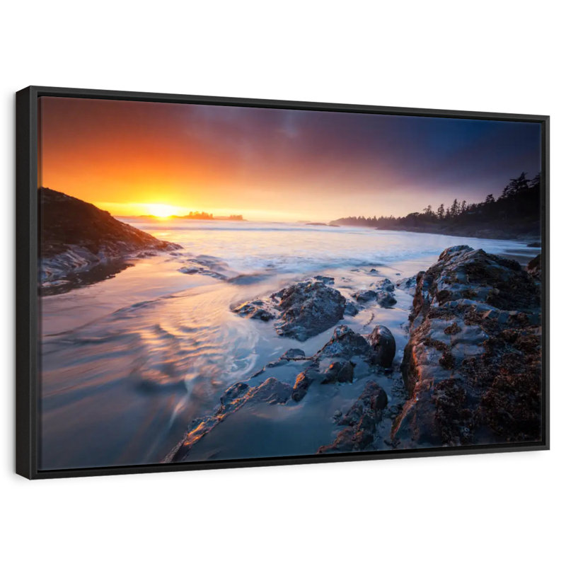 Coucher de soleil sur la côte du Tofino, Cadre flottant noir, 40 po x 27 po