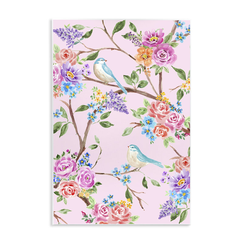 Plaque murale rose et bleu printaniers, design par Corinne Haig, H 15 po x l 10 po