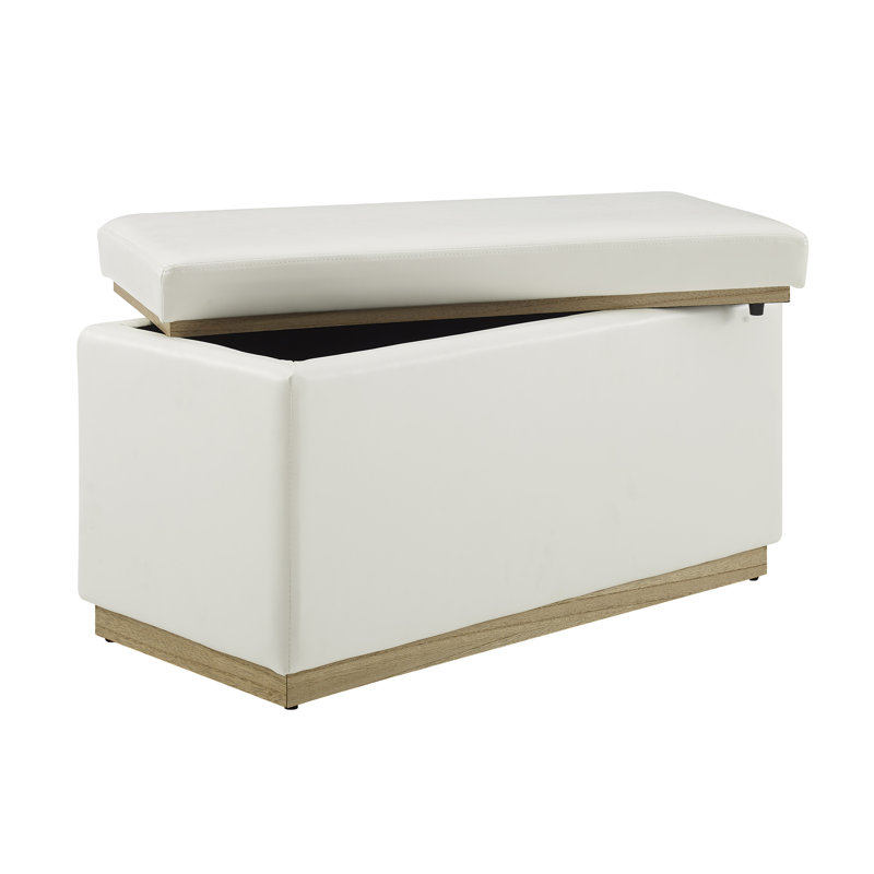 Atreju Faux Leather Ottoman, Natural, White Faux Leather