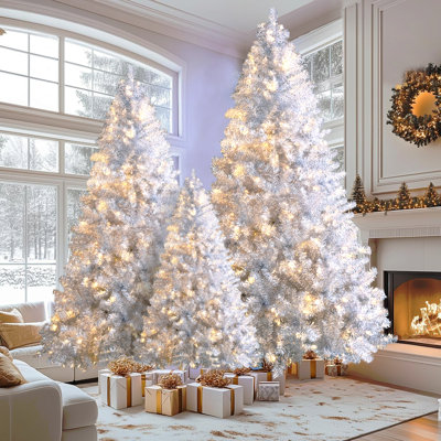 Ensemble d'arbre de Noël articulé artificiel 7,4 pi, 6 pi, 4 pi avec sapin de Noël avec 2400 branches, 850 lumières DEL, 11 modes d'éclairage, décoration des Fêtes pour la maison, le bureau et l'école
