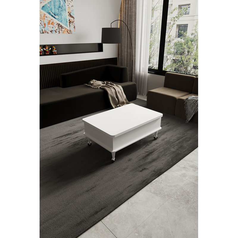 Table basse à roulettes avec rangement Lift-Top, Blanc