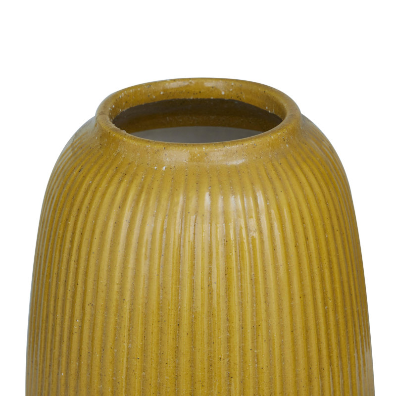 2 Piece Yellow Stoneware Table Vase Set