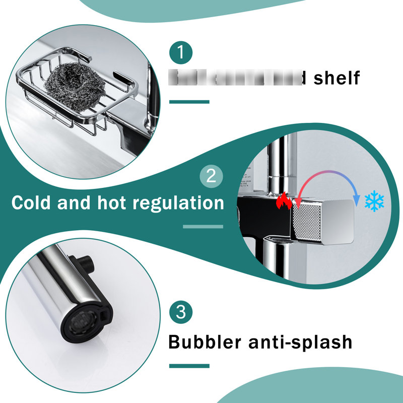 Single Hole High - Arc Pull Down Kitchen Faucet Of 304 Stainless Steel, Dual Spray Modes, 360 Rotation And Storage Shelf Design, Leak Ceramic Cartridge Tenacity