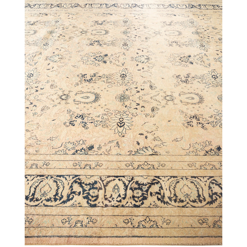 Tapis unique noué à la main beige / bleu Keenan, 8 pi 3 po x 10 pi 3 po