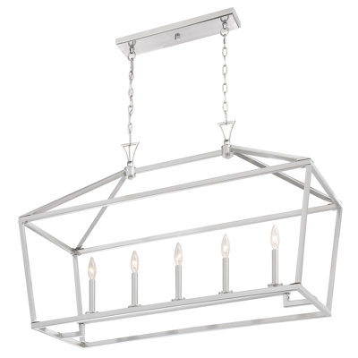 Luminaire suspendu linéaire à 5 lumières pour îlot de cuisine en nickel satiné Hastings