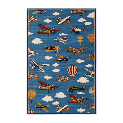 Machine Washable Transportation Blue Area Rug