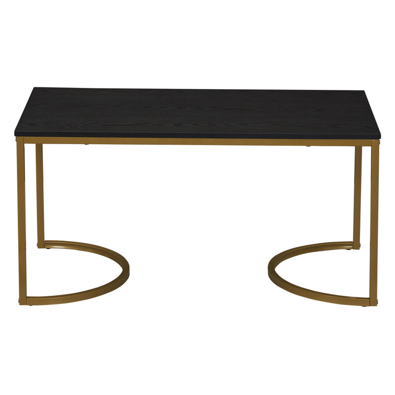 Halfmoon Coffee Table in Black Oak and Gold Iron, Black