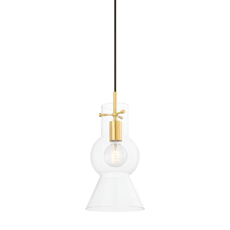 Mirabel 1 Light Pendant, Aged Brass, 15.5" H x 7.5" W x 7.5" D