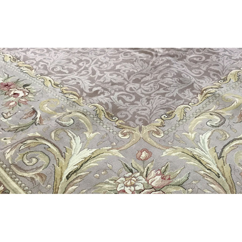 Tapis carré brun et crème de haute qualité noué à la main