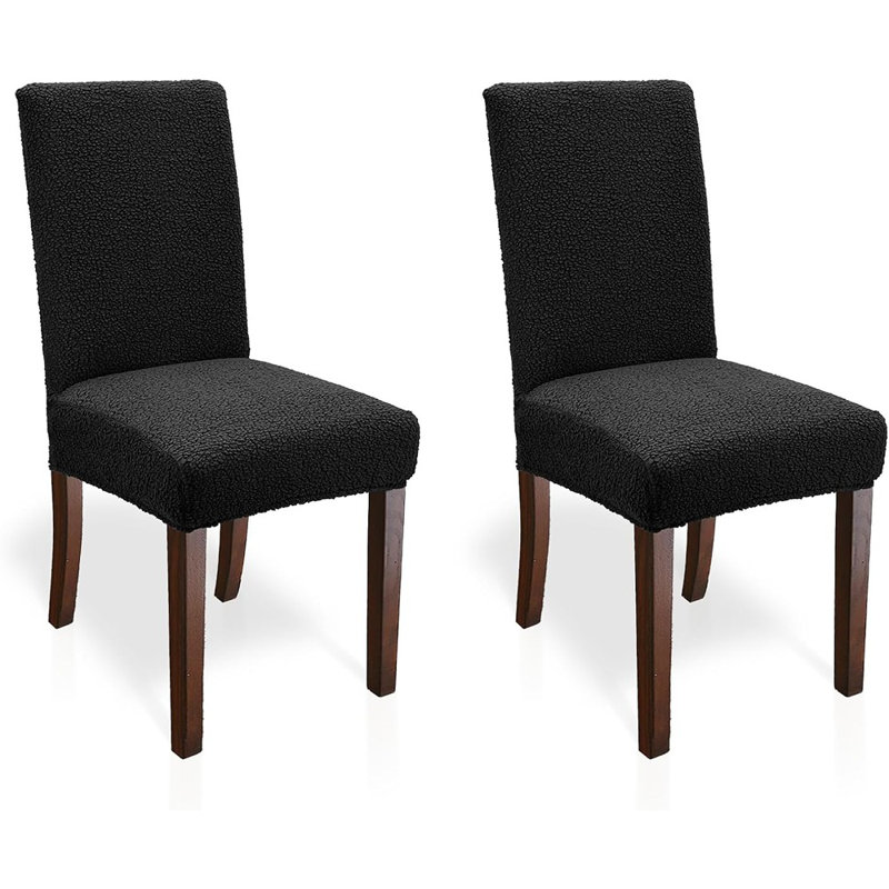 Housse pour chaise de salle à manger Teddy - noir - ensemble de 2, doux, élastique, lavable