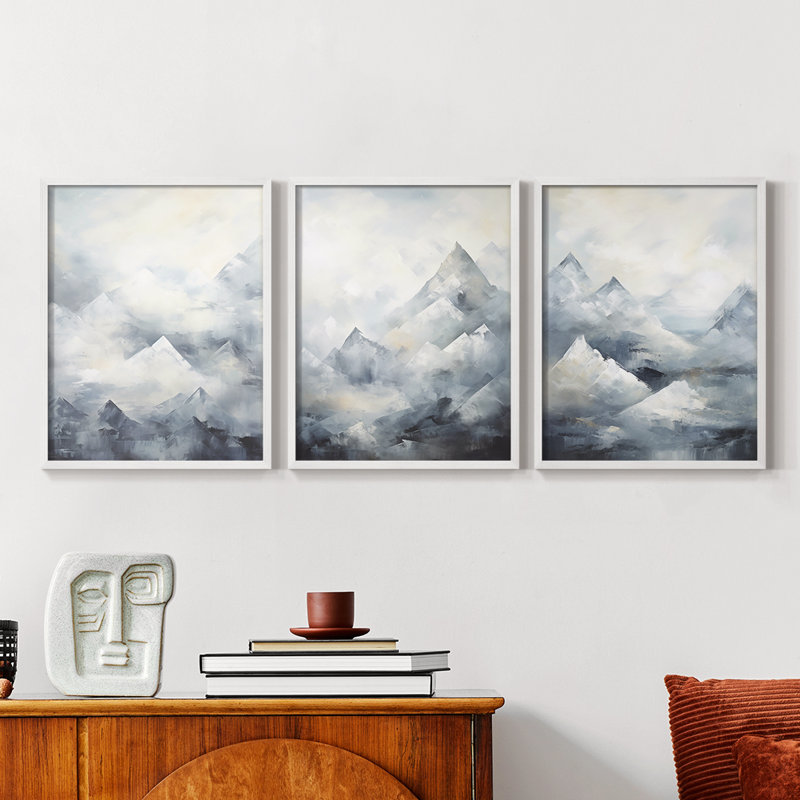 Lanscape Study Series LXI -Set de 3 estampes numériques giclées -Prêt à accrocher, Cadre blanc, H 10 po x l 8 po
