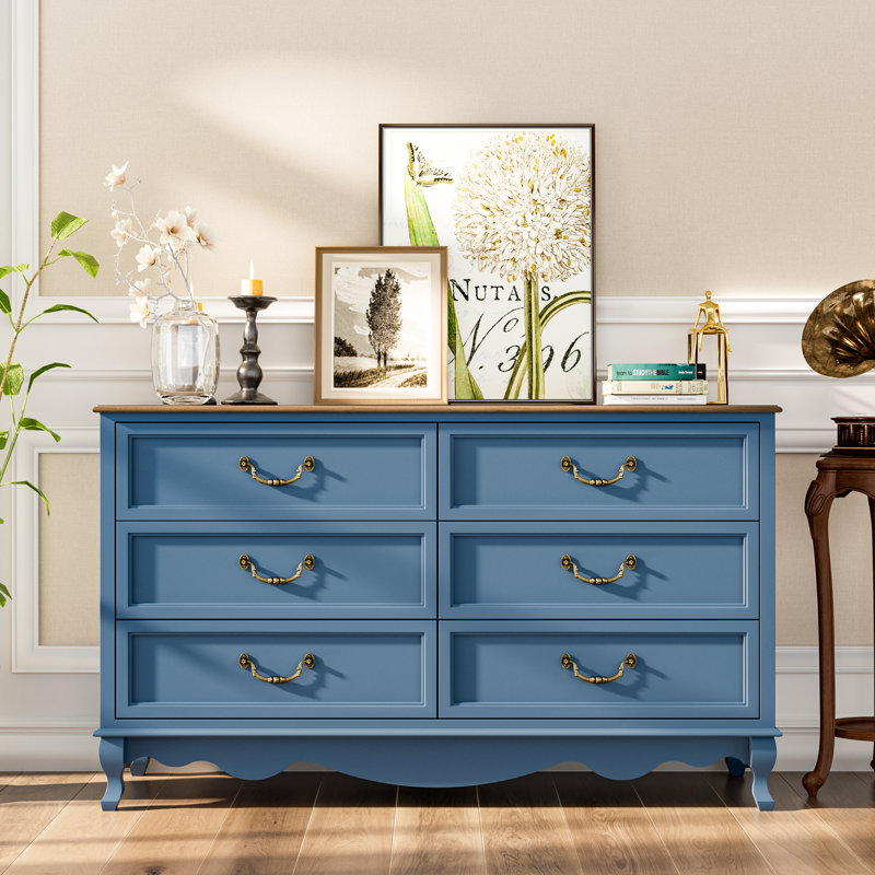 Commode à 6 tiroirs de 54 po de large avec commode de chambre à coucher, Marine