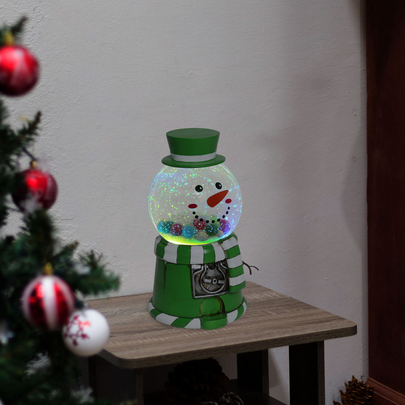 Boule à neige verte bonhomme de neige avec lumière DEL