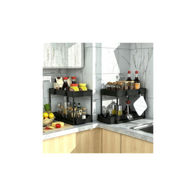Ensemble de rangement sous le lavabo à 2 niveaux DEKAVA, 2 paniers de rangement pour armoire coulissante, noir