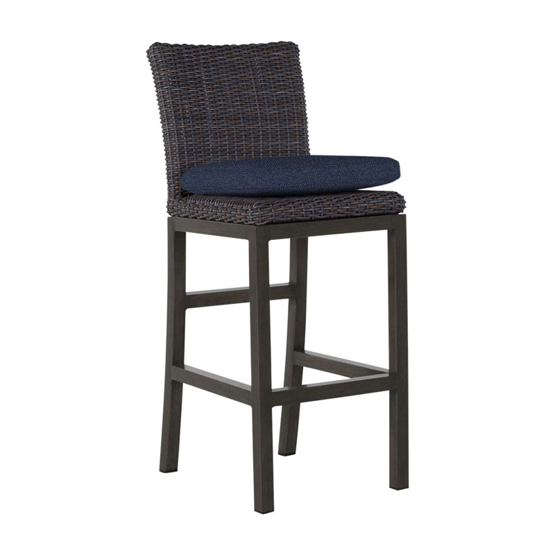 Rustic 30.5" Patio Bar Stool with Cushion, Dove Sunbrella® Linen, Welt, Slate Gray