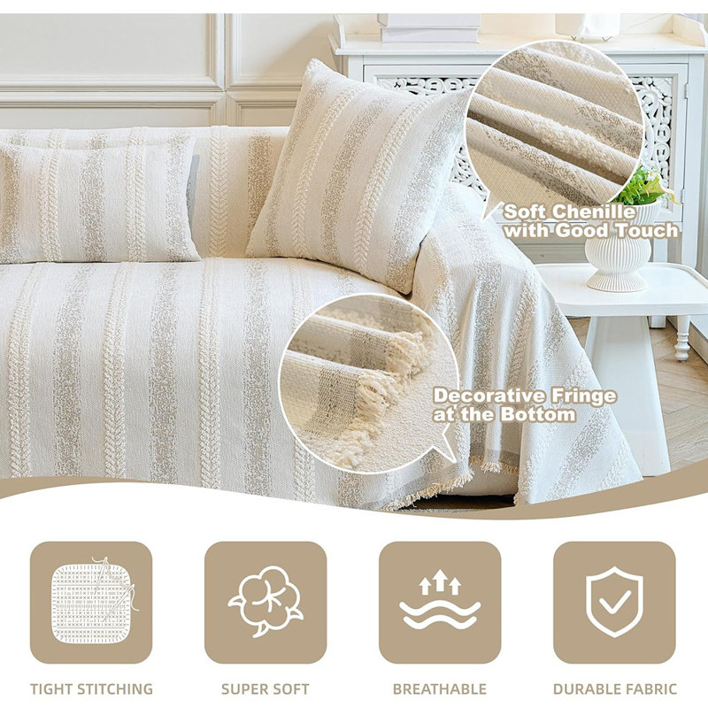 Housse de canapé pour chiens - Housse de canapé antidérapante lavable pour canapé à 2 coussins, housse de canapé modulaire, protecteur de mobilier à rayures, beige