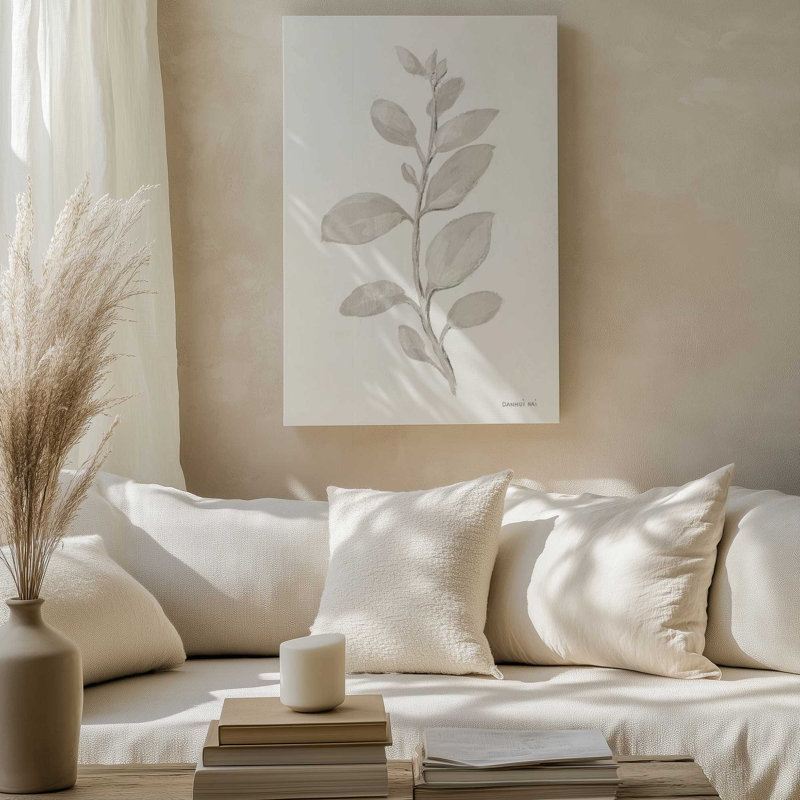 Toile tendue Elegant Grey Leaves II, H 30 po x l 20 po